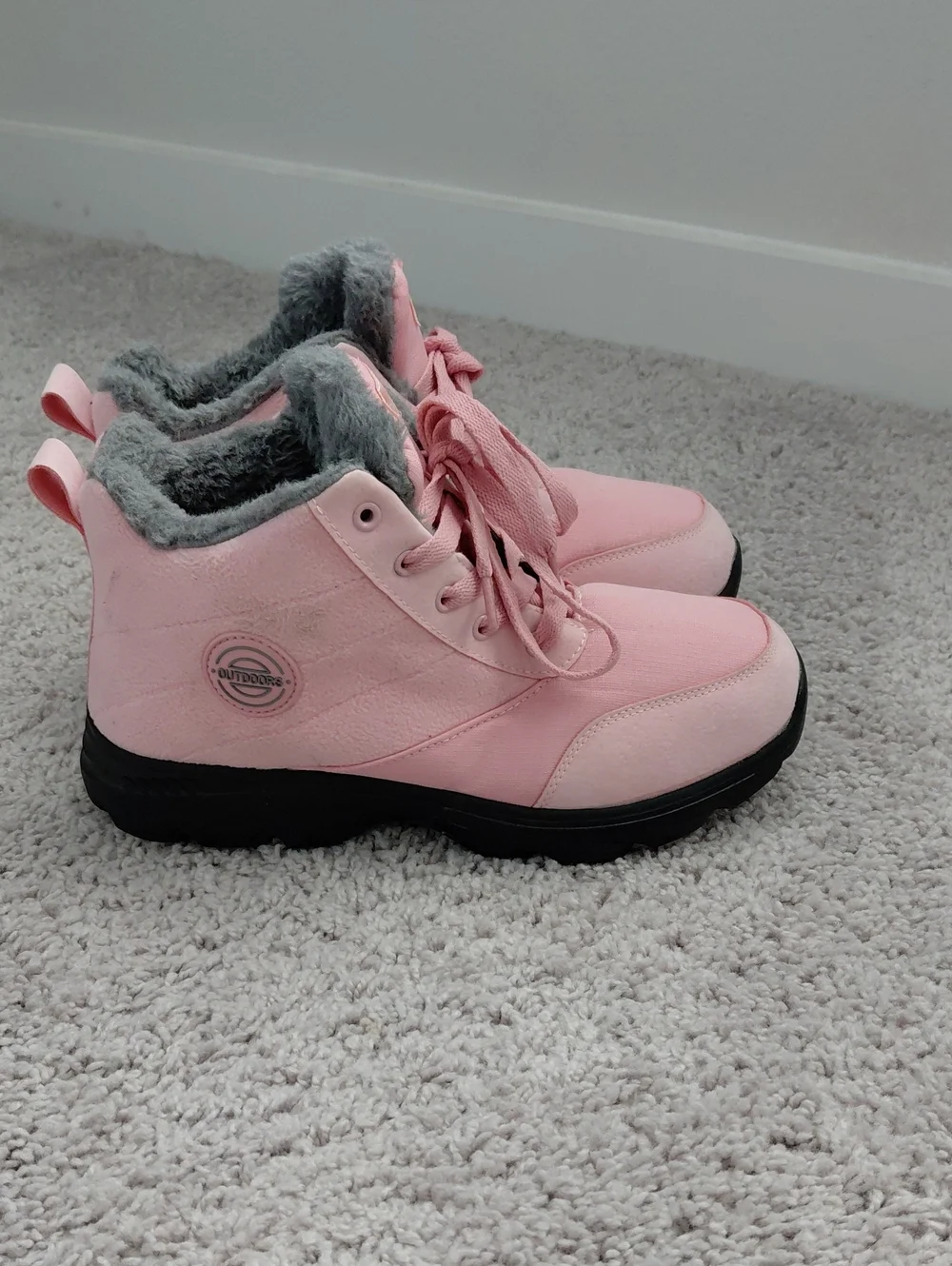 Outdoors Pink Faux-Fur Ankle Boots